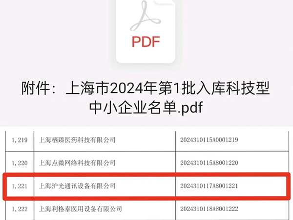 热烈祝贺沪光入选《上海市科委2024年第一批入库科技型中小企业》